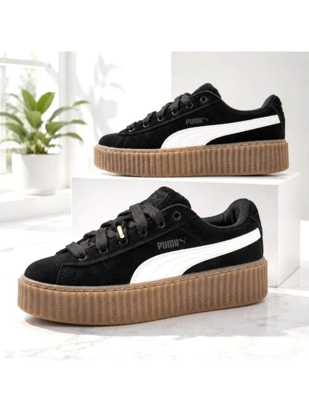 Puma x Rihanna Fenty Creeper Platform Shoes Womens 8.5 Black White Gum 399332-01